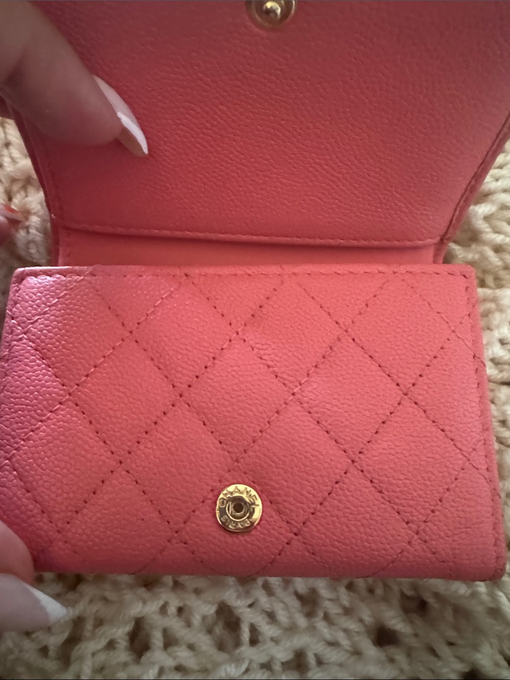 Authentic Chanel Boy Pink Caviar Leather Trifold Wallet Aged Gold Hardware - Picture 15 of 16